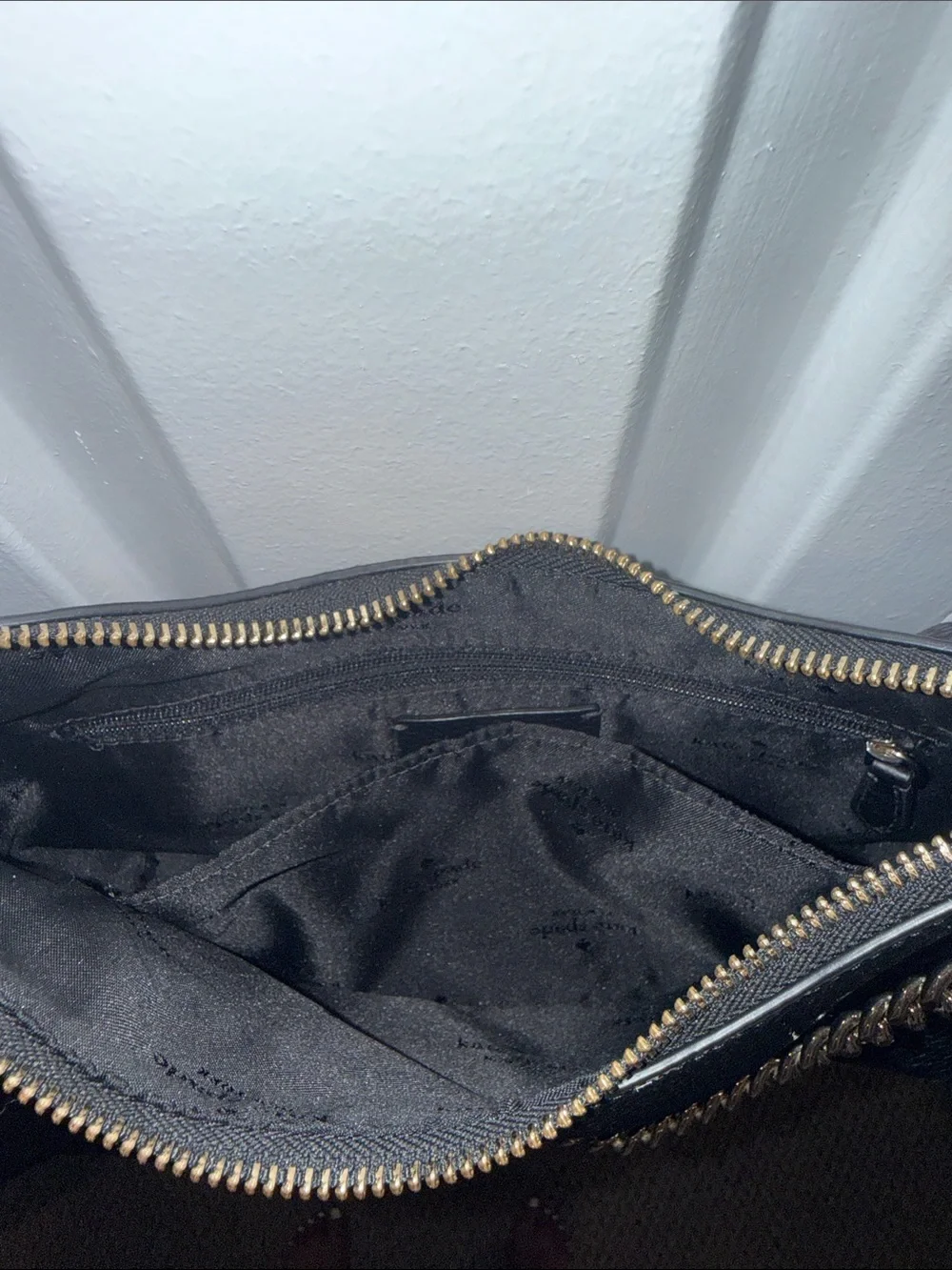 kate spade Black Pebbled Leather Shoulder Bag with Chain Accent